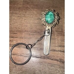 Vintage Kings Key Finder Silver Tone Floral Turquoise Type Stone LA California